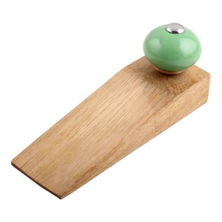 Pea Green Round Ceramic Wooden Door Stopper